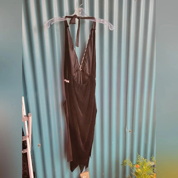 Black velvet  halter dress with silver sequins Tie back Halloween Flapper Dress - Picture 4 of 8